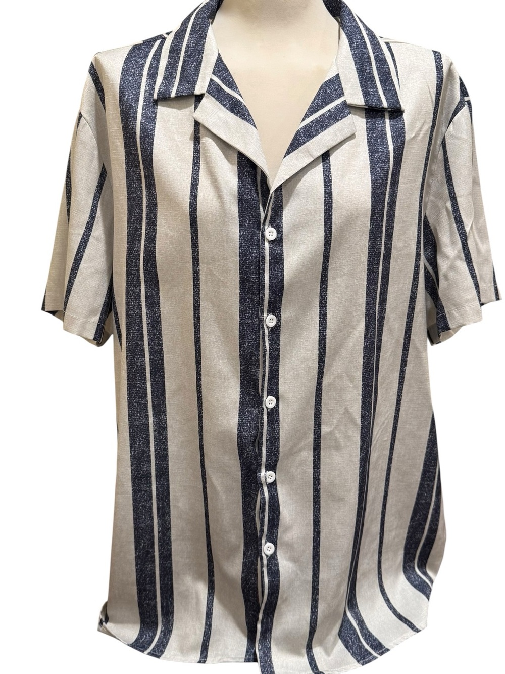 Men's Short Sleeve Button-Up Shirt - Navy Stripe - Size XXL